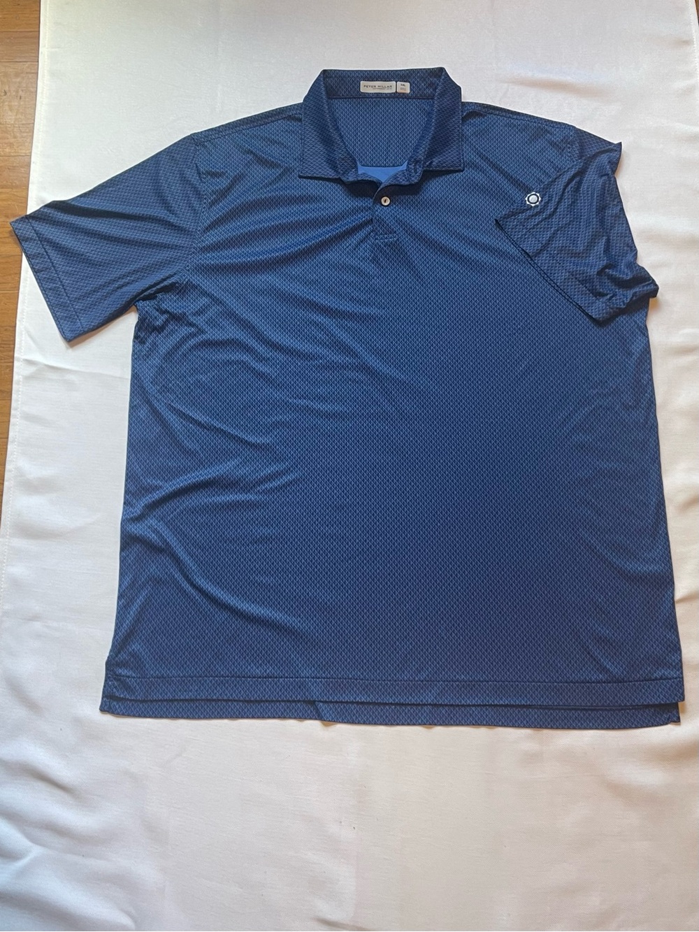 Peter Millar Featherweight UPF 50+ Blue Geometric Polo Shirt XXL Short Sleeve